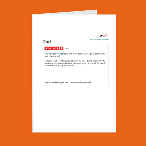 Yelp Dad Review - Father's Day card - GothFromHoth Designs