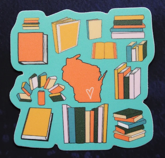 Wisconsin Book Lover (Turquoise or Purple) sticker