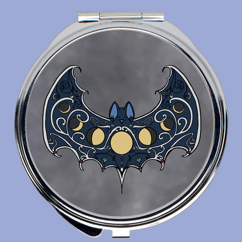 Moonphase Bat - Compact Mirror - GothFromHoth Designs