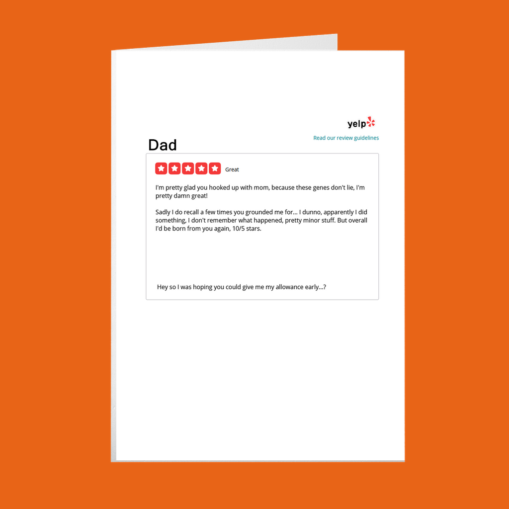 Yelp Dad Review - Father's Day card - GothFromHoth Designs